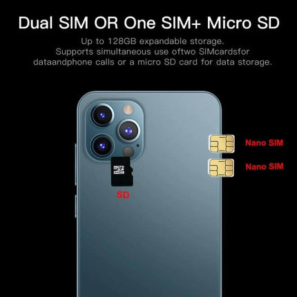 Secure Face Identification Smartphone for Everyday Use showing dual SIM or one SIM + micro SD slot and expandable storage up to 128GB