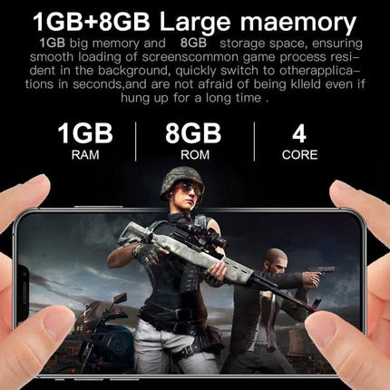 Secure Face Identification Smartphone for Everyday Use - handheld phone showing gaming screen, 1GB RAM 8GB ROM 4-core specs