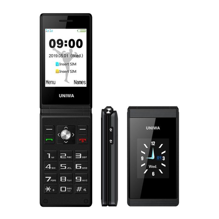 UNIWA X28 Dual-Screen Flip Mobile Phone with 2.8" Inner and 1.77" Outer Display, MT6261D Chipset, Bluetooth, FM Radio, SOS Function, Dual SIM Support