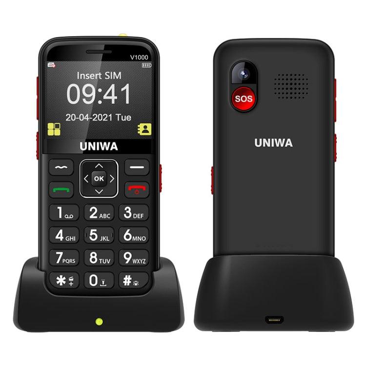 UNIWA V1000 4G Senior Mobile Phone with Docking Station, 2.31" Screen, UNISOC Processor, 1800mAh Battery, 21 Key Features, FM Radio, MP3/MP4 Support, SOS Function, and Torch