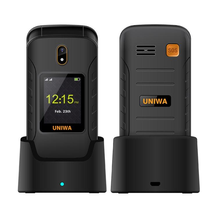 UNIWA V909T 4G Flip Phone with Dual Screens, UNISOC Tiger T107, Bluetooth, SOS Function, and Charging Dock