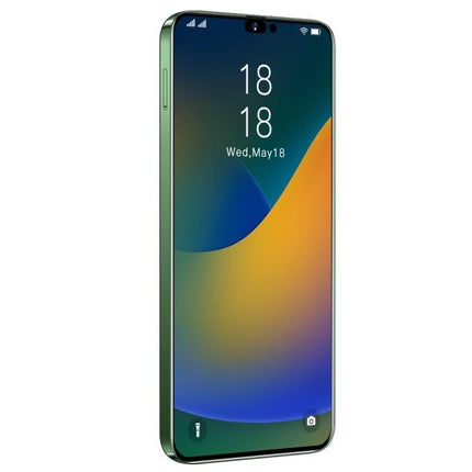 i14 Pro Max Smartphone for Everyday Use with Face Recognition showing slim green phone front view with face recognition notch