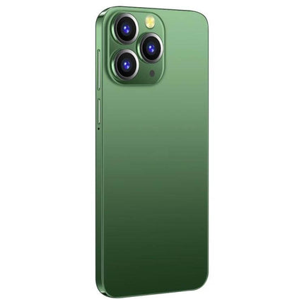 i14 Pro Max Smartphone for Everyday Use with Face Recognition shown in green with triple camera and slim pocketable design