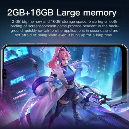 i14 Pro Max Smartphone for Everyday Use with Face Recognition showing compact design, 2GB+16GB memory, gaming display and face unlock