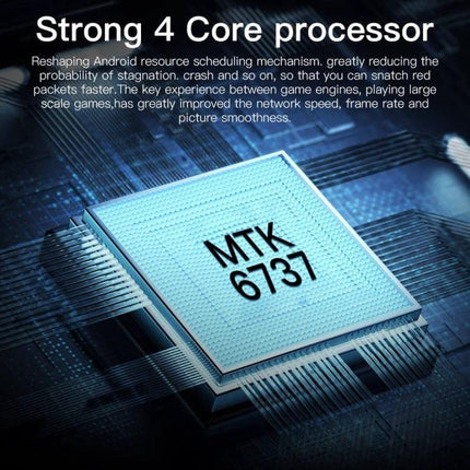 i14 Pro Max Smartphone for Everyday Use with Face Recognition showing MTK6737 quad-core processor graphic for reliable performance