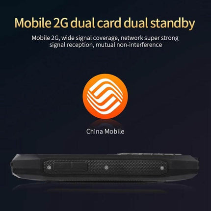 Durable Waterproof Shockproof Phone for Outdoor Protection showing 2G dual card dual standby with China Mobile logo and rugged side profile