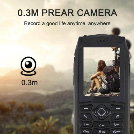 Durable Waterproof Shockproof Phone for Outdoor Protection showing rugged phone with 2.4-inch screen and hikers on display