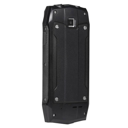 Durable Waterproof Shockproof Phone for Outdoor Protection rugged black phone rear view with camera and reinforced casing