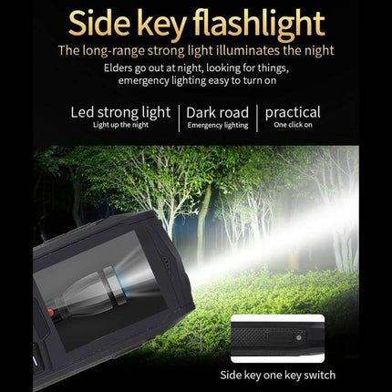 Durable Waterproof Shockproof Phone for Outdoor Protection with side key flashlight, long-range LED beam and one-key switch for night use