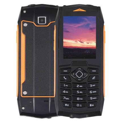 Durable Waterproof Shockproof Phone for Outdoor Protection rugged orange-black handset with 2.4-inch screen, large speakers and numeric keypad