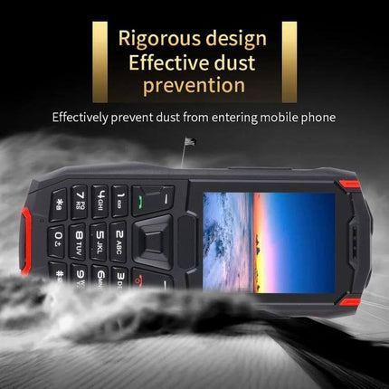 Shockproof Waterproof Rugged Phone for Outdoor Activities and Daily Use showing dustproof rugged handset with SOS and radio features