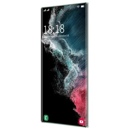 S23Ultra Smartphone with Vibrant Display for Everyday Viewing and Selfies - slim angled view showing vibrant screen and front interface