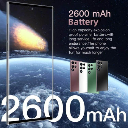 S23Ultra Smartphone with Vibrant Display for Everyday Viewing and Selfies showing 2600 mAh battery, sleek edge-to-edge screen and multiple color variants