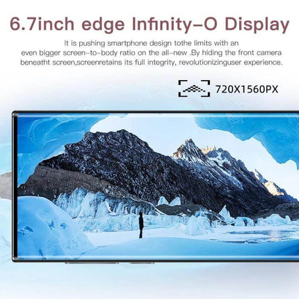 S23Ultra Smartphone with Vibrant Display for Everyday Viewing and Selfies showing 6.7inch edge Infinity-O display and 720x1560px resolution