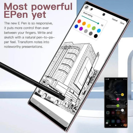 S23Ultra Smartphone with Vibrant Display for Everyday Viewing and Selfies - smartphone with stylus sketching building and vibrant screen