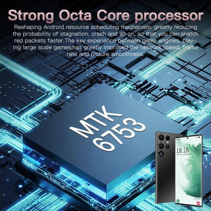 S23Ultra Smartphone with Vibrant Display for Everyday Viewing and Selfies showing MTK 6753 chipset and phone image