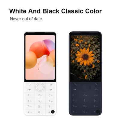 A Compact Android Device for Everyday Communication and Browsing - white and black pocketable Android phone with keypad showing home screens