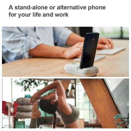 A Compact Android Device for Everyday Communication and Browsing shown on a dock beside a laptop and yoga scene