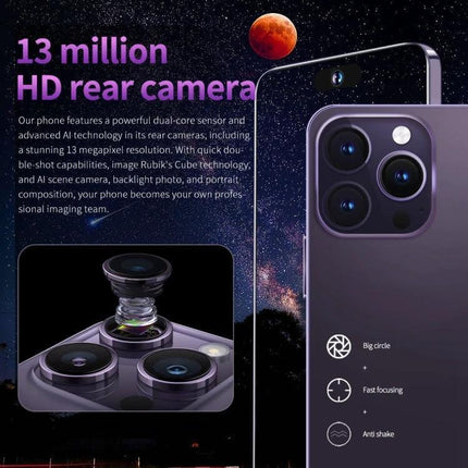 Facial Recognition Smartphone for Secure Daily Use with 13 million HD rear camera showcasing triple lenses and fast focusing