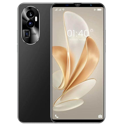 Practical Android Smartphone with Face Unlock for Daily Communication — black slim phone front and back, large display and rear camera