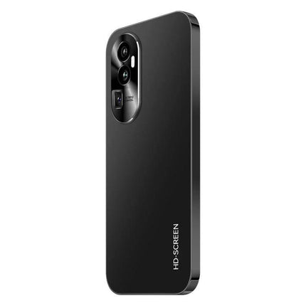Practical Android Smartphone with Face Unlock for Daily Communication black slim phone back view with dual camera and HD-SCREEN label