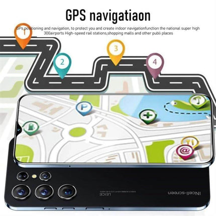 Face Recognition Enabled Android Smartphone for Daily Use showing GPS navigation map on 6.5-inch notch display and rear quad cameras