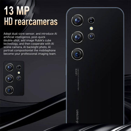 Face Recognition Enabled Android Smartphone for Daily Use - sleek black 6.5-inch phone with quad rear cameras and 13MP HD lens