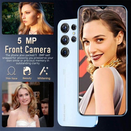 Face Recognition Enabled Android Smartphone for Daily Use showcasing 5MP front camera, dual rear cameras, 6.5-inch notch display, 2GB RAM and 16GB storage