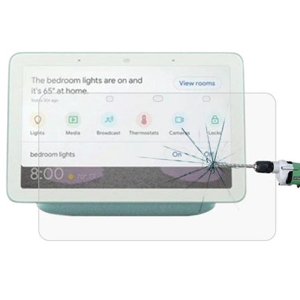 Tempered Glass Screen Protector For Google Home Hub Kitchen Use shown protecting a Hub display from drill impact with crack