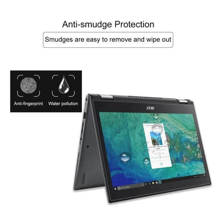 13.3 Inch Tempered Glass Screen Protector for Laptops showing anti-smudge, anti-fingerprint protection on a convertible laptop screen