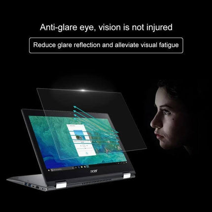 13.3 Inch Tempered Glass Screen Protector for Laptops showing anti-glare protection reducing reflections and eye strain while viewing content
