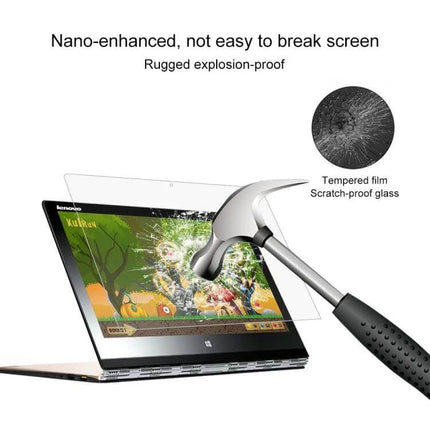 Tempered Glass Screen Protector for Lenovo Yoga 3 Pro 13.3-Inch Device showing hammer impact resistance and 9H scratch protection