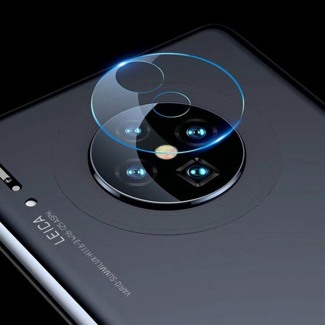 Tempered Glass Camera Lens Protector for Huawei Mate 30 Pro showing bubble-free clear shield over circular camera module