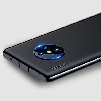 Tempered Glass Camera Lens Protector for Huawei Mate 30 Pro on black phone showing circular camera with bubble-free fit and scratch-resistant shield