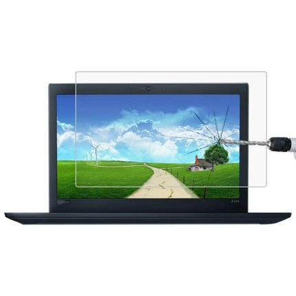 Tempered Glass Screen Protector for Lenovo ThinkPad A285 12.5 Inch shown protecting laptop screen from drill scratches and cracks