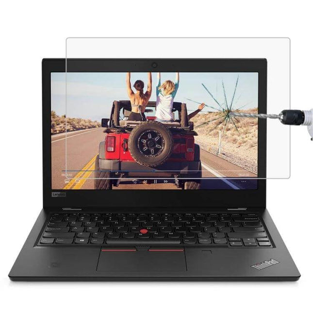 Tempered Glass Screen Protector for Lenovo ThinkPad L380 Yoga — 9H hardness, anti-scratch, anti-smudge protector showing drill impact resistance