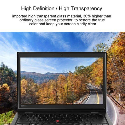 Tempered Glass Screen Protector for Lenovo ThinkPad L380 Yoga showing high transparency with clear scenic display and 9H scratch protection