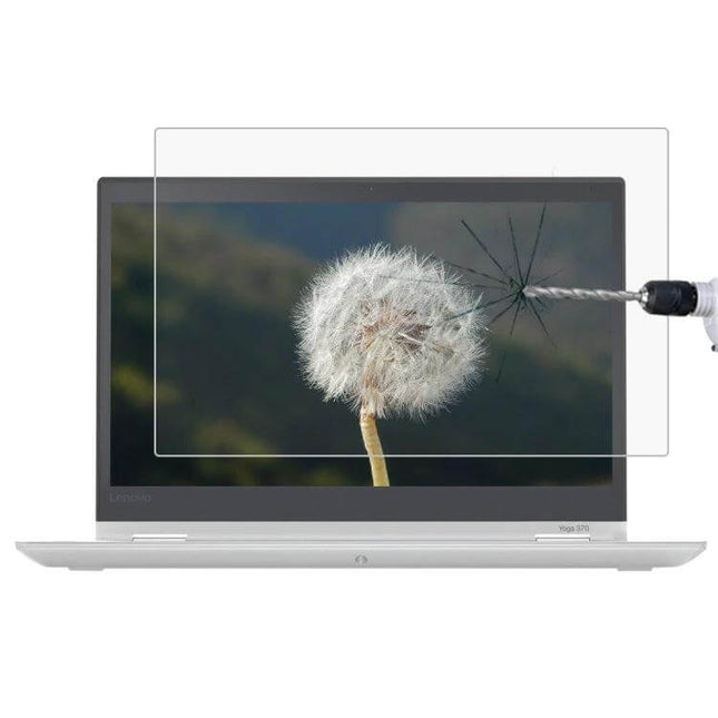 Tempered Glass Screen Protector for 13.3 Inch Laptops showing drill impact resistance and clear display protection