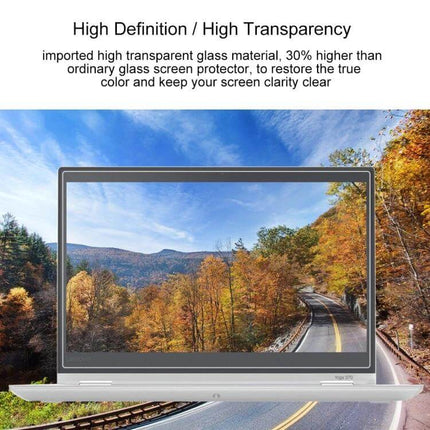 Tempered Glass Screen Protector for 13.3 Inch Laptops showing high-definition transparency on a laptop protecting display from scratches and impacts