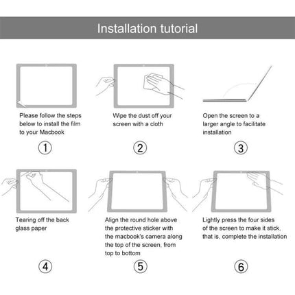 Tempered Glass Screen Protector for 13.3 Inch Laptops installation tutorial diagram showing step-by-step alignment and application