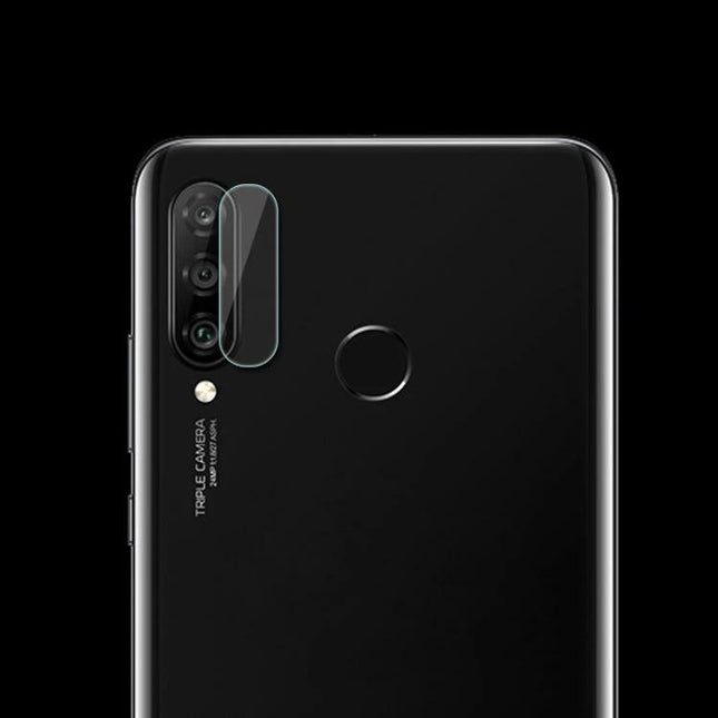 Transparent Tempered Glass Rear Camera Lens Protector for Huawei P30 Lite showing clear tempered glass shield over rear camera to prevent scratches