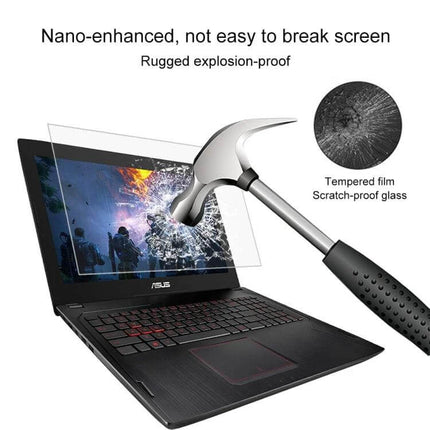 Tempered Glass Screen Protector for ASUS ROG 15.6-Inch Laptop showing hammer impact resistance and anti-scratch protection