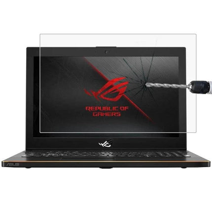 Tempered Glass Screen Protector for ASUS ROG GU501 15.6 Inch shown protecting laptop screen from drill impact and reducing glare