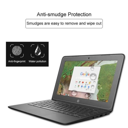 Tempered Glass Screen Protector for HP Chromebook 11.6 Inch showing anti-smudge water-resistant clarity and reduced fingerprints