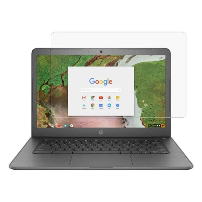 Tempered Glass Screen Protector for HP 14-Inch Chromebook Laptops shown on laptop to reduce glare and protect against scratches