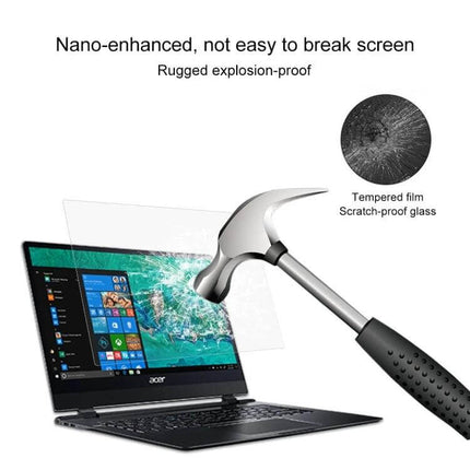 Acer Swift 7 14-Inch Tempered Glass Screen Protector showing hammer impact resistance and anti-glare scratch protection