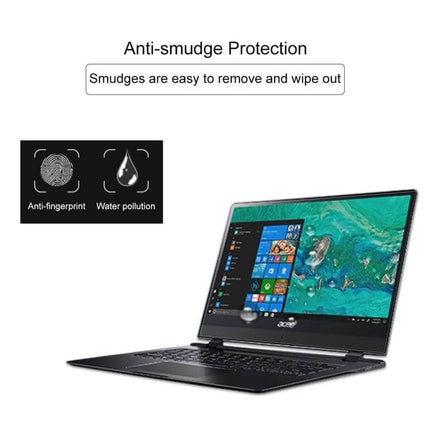 Acer Swift 7 14-Inch Tempered Glass Screen Protector on laptop showing anti-smudge anti-fingerprint protection and clear display