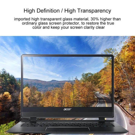 Acer Swift 7 14-Inch Tempered Glass Screen Protector showcasing high transparency on laptop display to reduce glare and maintain clarity