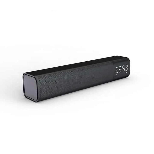 Compact Bluetooth Speaker For Home Listening With Mic with clock display, shelf‑friendly design, TWS stereo pairing and hands‑free calls
