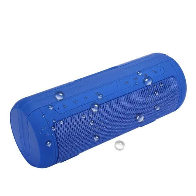 Compact Portable Bluetooth Speaker With Hidden Carry Handle For Daily Use shown in blue with water droplets